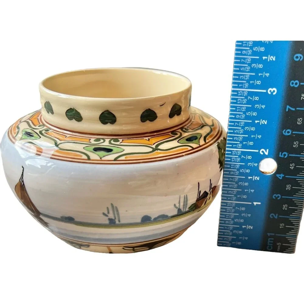 Art Nouveau Gouda Dutch Vase 4.5” D x 3” T Hand-Painted Zuid Holland Ceramic GUC